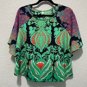 Tyche Damask Floral Colorful Bell Sleeved Blouse